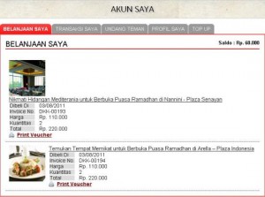 Kalau pembelian sudah dikonfirmasi, menu "Print Voucher" akan muncul. Tinggal print atau tunjukkan ke merchantnya.
